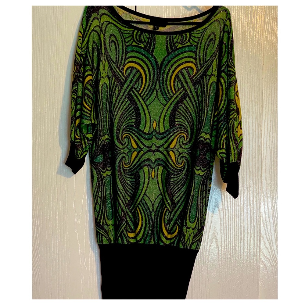 Bebe Green and Black Long Sleeve Dress